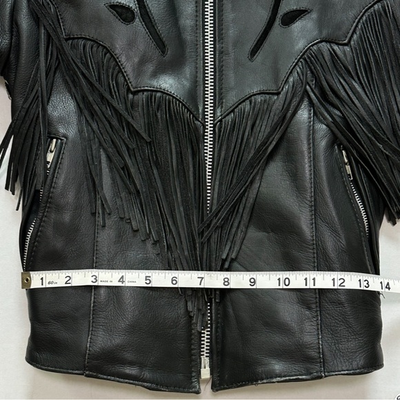 VTG Women’s Pro-Sports Leather Moto Jacket Fringe Conchos Roses Cinched Waist - Picture 3 of 15